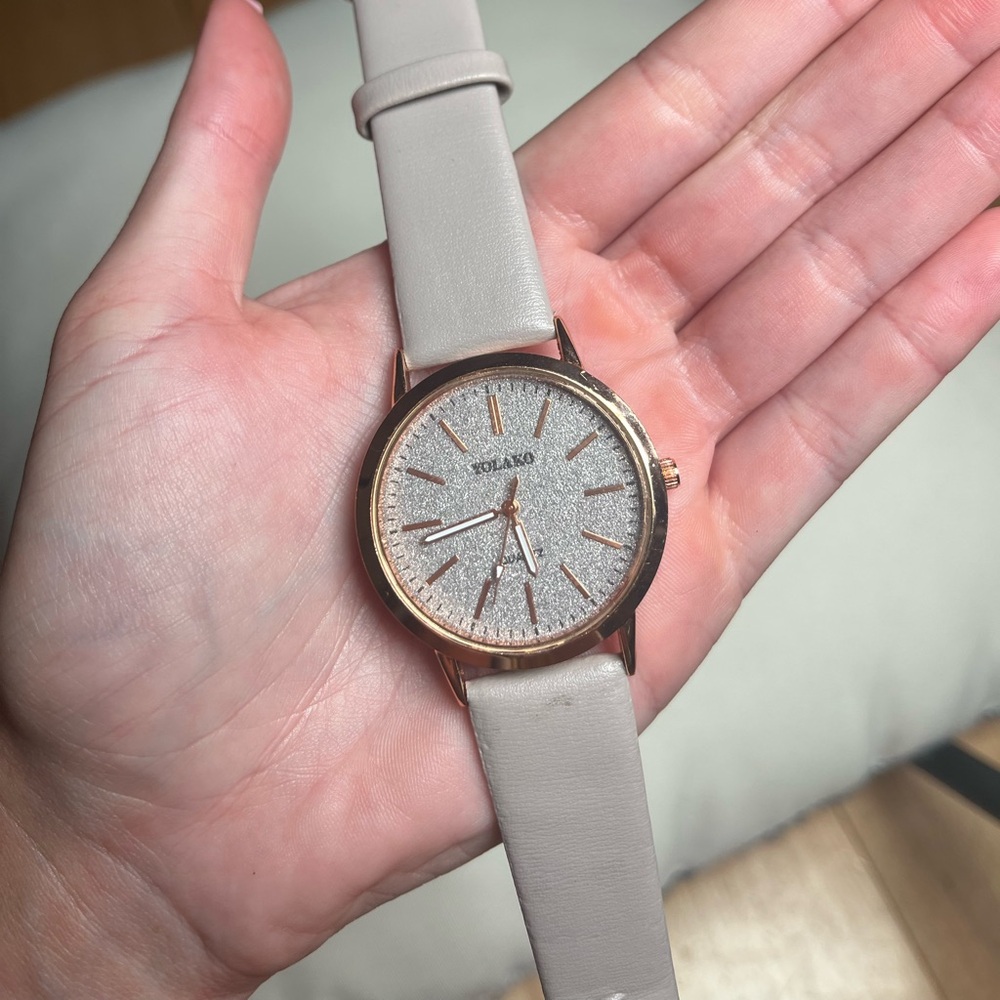 Women's Watch with Beige Strap and rose Gold Accents